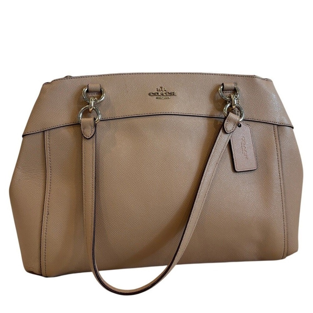 Coach F28976 Beige Crossgrain Leather Kelsey Satchel Shoulder Bag Gold Hardware